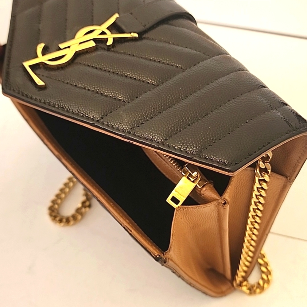 Saint Laurent YSL Envelope Crossbody WOC Bag Clutch Triquilt Grained Leather - Picture 5 of 16
